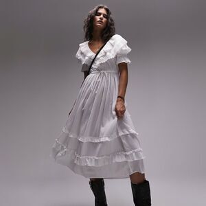 Topshop yoke broderie midi dress in ivory
